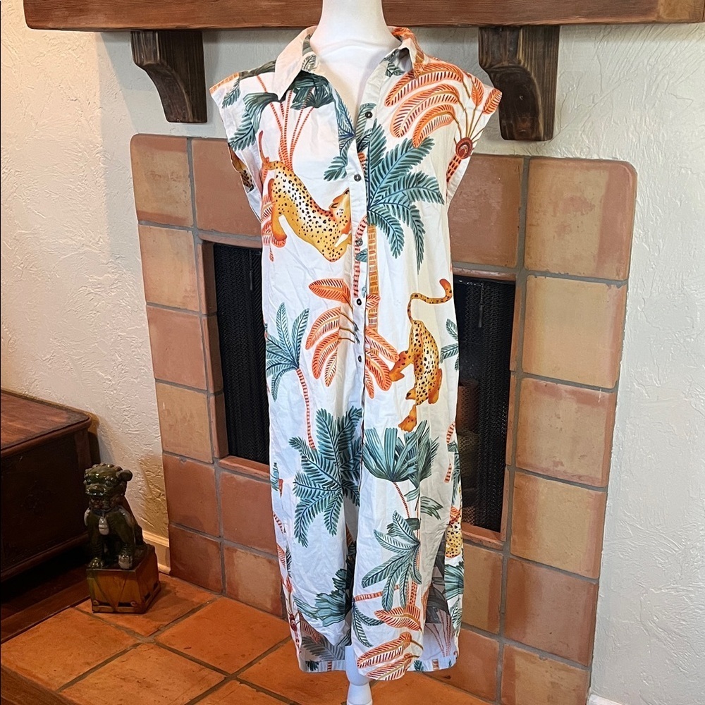 Anthropologie Maeve The Lillian Tropical Tiger Button Down Midi Dress, size M - Picture 2 of 14
